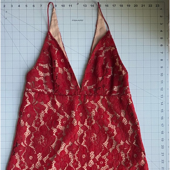 Free People Dangerous Love Mini Dress Lace Overlay Red Size 4 - Picture 11 of 11